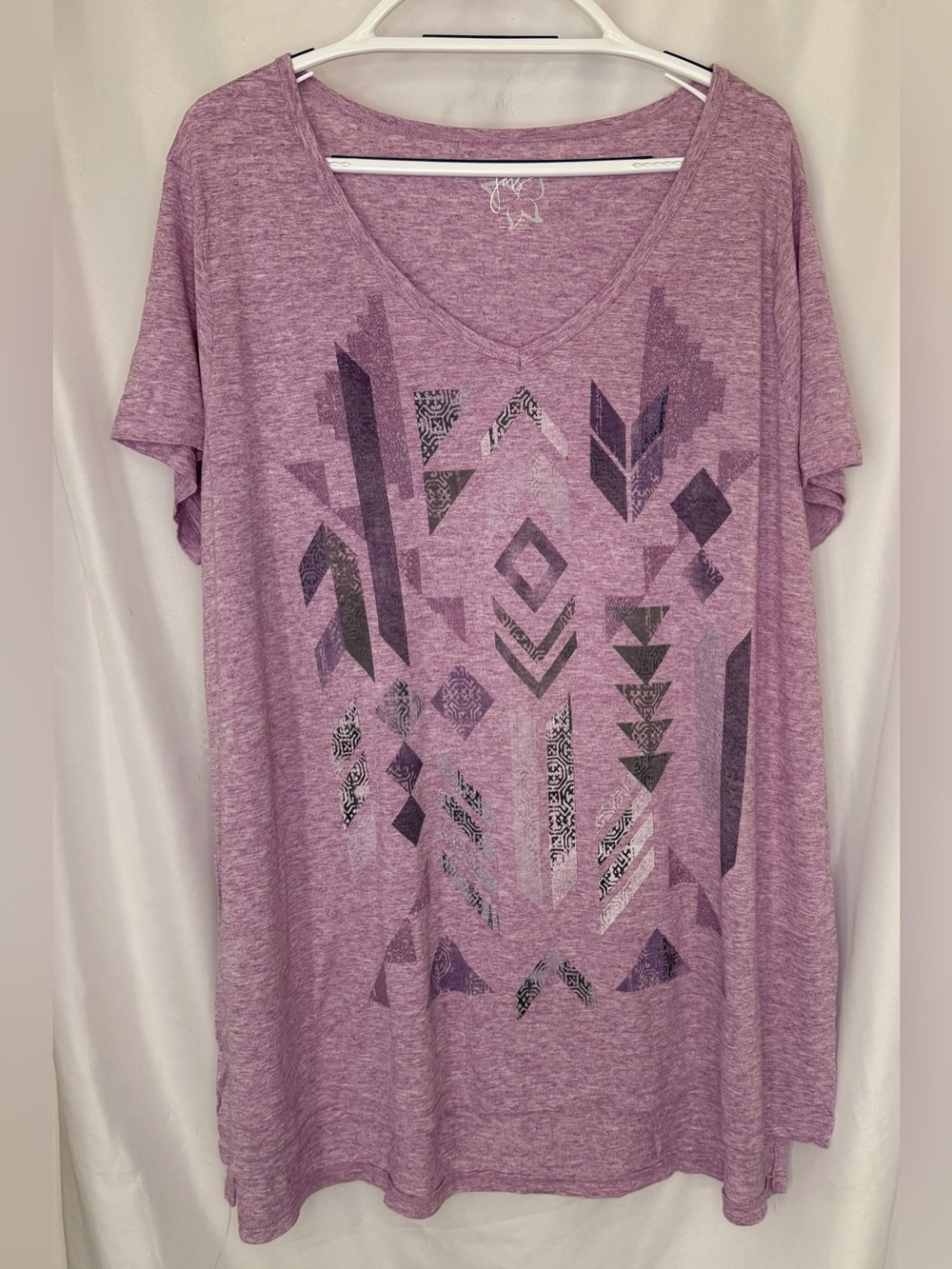 Just My Size Mauve V-Neck Short Sleeve Aztec Print Top